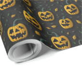 Halloween spooky pompoen cartoon donker contrast cadeaupapier (Rol Hoek)