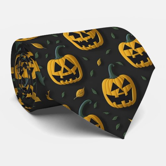 Halloween spooky pompoen cartoon donker contrast stropdas (Opgerold)