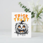 Halloween spooky pompoen ontwerp Trick or treat RSVP Kaartje (Staand voorkant)