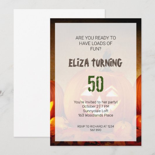 Halloween spooky pumpkin, 50ste verjaardag Uitnodi Kaart (Voorkant / Achterkant)