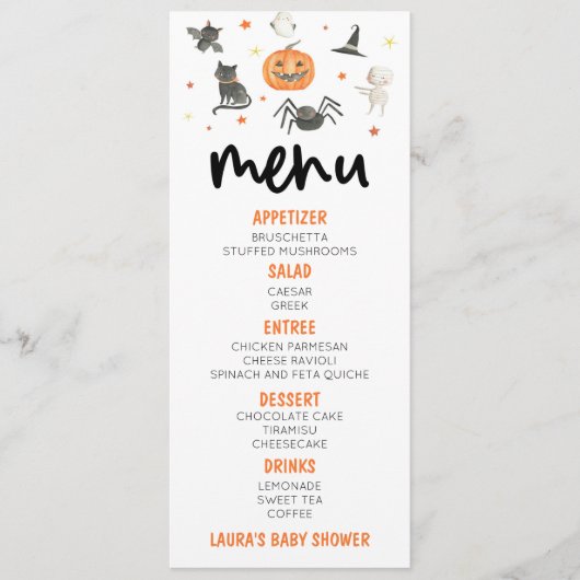 Halloween Spooky Pumpkin Baby shower Eten Menu (Voorkant)