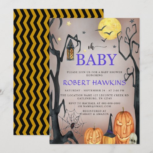 Halloween Spooky Pumpkin Baby shower Kaart (Voorkant / Achterkant)