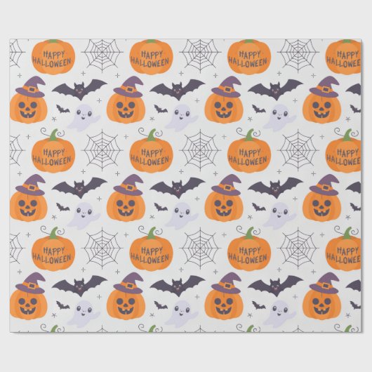 Halloween Spooky Pumpkin Bats Ghost Pattern Cadeaupapier (Vlak)