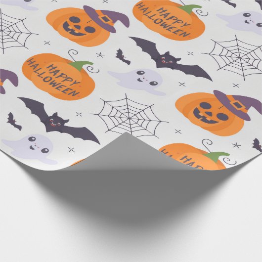 Halloween Spooky Pumpkin Bats Ghost Pattern Cadeaupapier (Hoek)