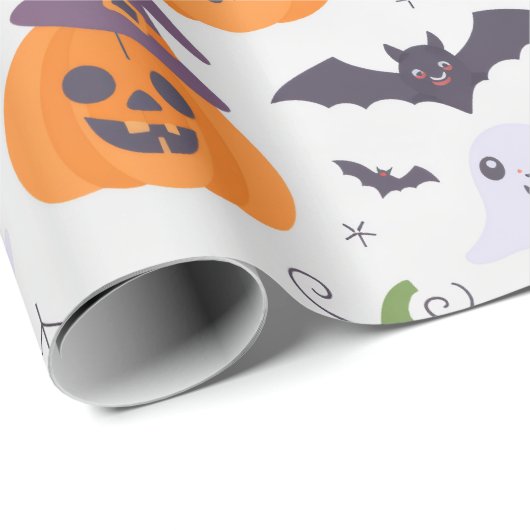 Halloween Spooky Pumpkin Bats Ghost Pattern Cadeaupapier (Rol Hoek)
