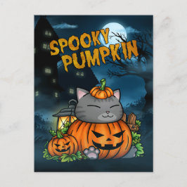 Halloween Spooky Pumpkin Cat Feestdagenkaart