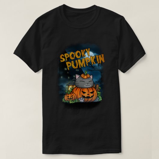 Halloween Spooky Pumpkin Cat T-shirt (Design voorkant)