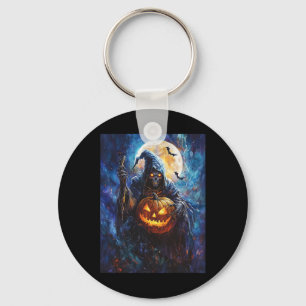 Halloween Spooky Pumpkin Design Scary Grim Reaper Sleutelhanger