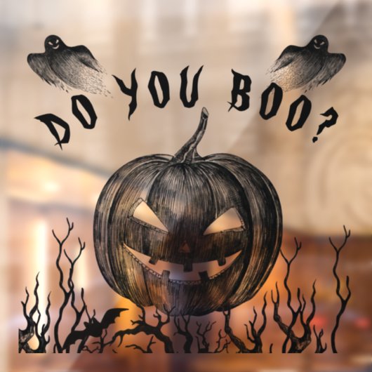 Halloween Spooky Pumpkin Ghost Boo Black Raamsticker (Vel 2)