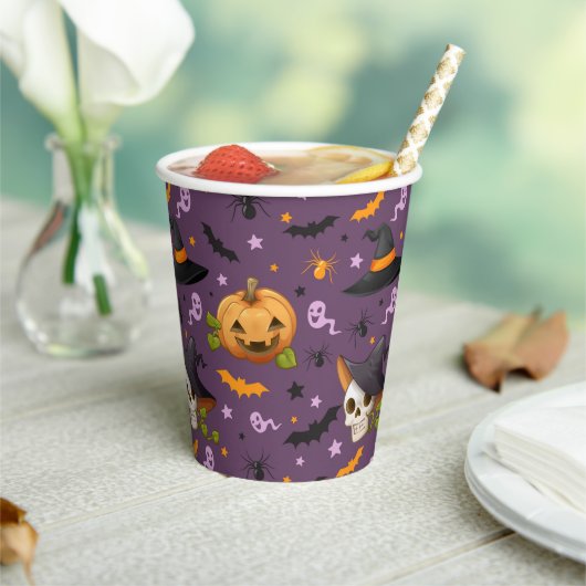 Halloween Spooky Pumpkin Ghost Creepy Spider Bat Papieren Bekers (Insitu)