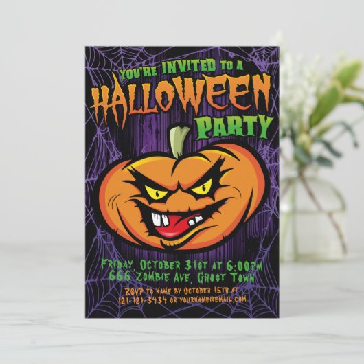 Halloween Spooky Pumpkin head Uitnodiging (Staand voorkant)