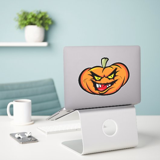 Halloween Spooky Pumpkin Sticker (Laptop op bureau)