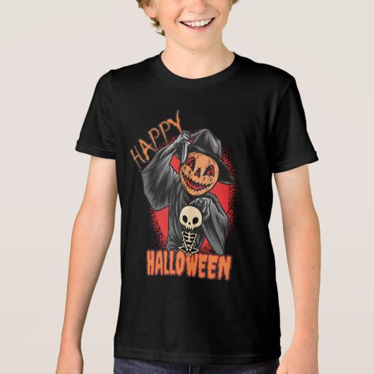Halloween Spooky Pumpkin Tri-Blend Shirt (Voorkant)