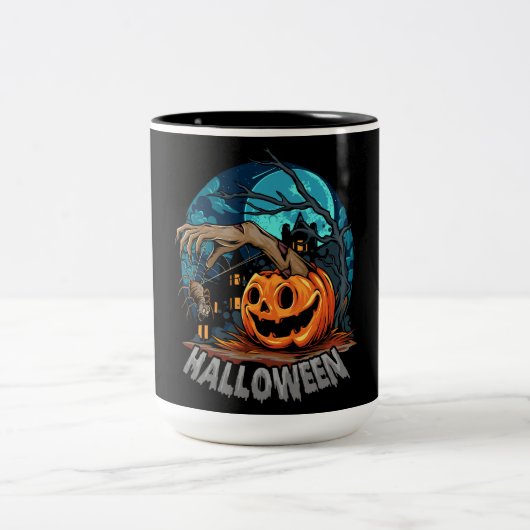 Halloween Spooky Pumpkin Tweekleurige Koffiemok (Center)