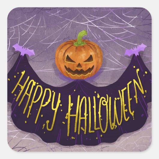 Halloween - Spooky Pumpkin w/Banner Vierkante Sticker (Voorkant)