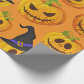 Halloween Spooky Pumpkin Witch Pet Oranje Pattern Cadeaupapier (Hoek)