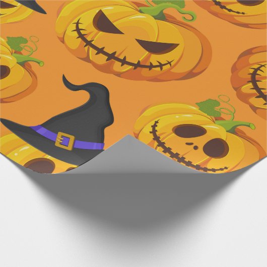 Halloween Spooky Pumpkin Witch Pet Oranje Pattern Cadeaupapier (Hoek)