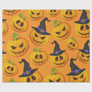 Halloween Spooky Pumpkin Witch Pet Oranje Pattern Cadeaupapier