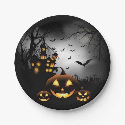 Halloween - Spooky Pumpkins Grey Moon - All Opt Papieren Bordje (Voorkant)