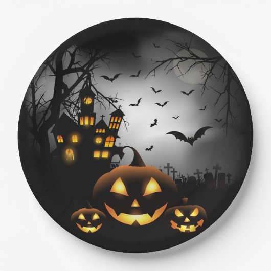 Halloween - Spooky Pumpkins Grey Moon - All Opt Papieren Bordje (Voorkant)