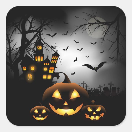 Halloween - Spooky Pumpkins Grey Moon Vierkante Sticker (Voorkant)