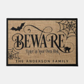Halloween Spooky Rustic Country Burlap BEWARE Deurmat (Voorkant)
