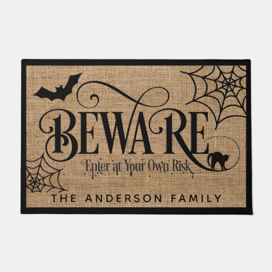Halloween Spooky Rustic Country Burlap BEWARE Deurmat (Voorkant)