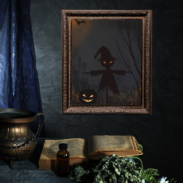 Halloween Spooky Scarecrow Pompoen Foto Afdruk