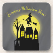 Halloween Spooky Scary Moonlight Flying Witch Bier Onderzetter (Voorkant)