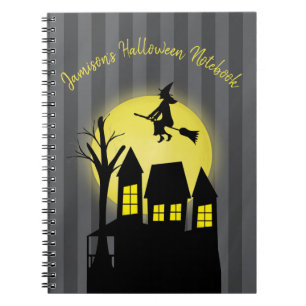 Halloween Spooky Scary Moonlight Flying Witch Notitieboek