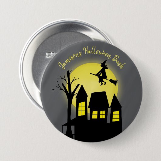 Halloween Spooky Scary Moonlight Flying Witch Ronde Button 7,6 Cm (Voorkant /achterkant)