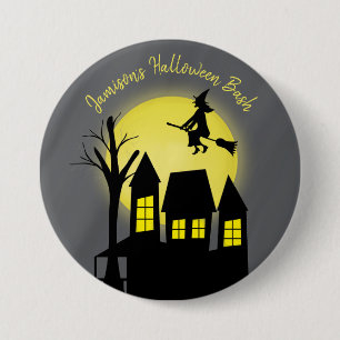 Halloween Spooky Scary Moonlight Flying Witch Ronde Button 7,6 Cm