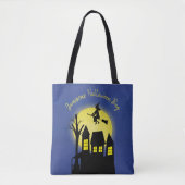 Halloween Spooky Scary Moonlight Flying Witch Tote Bag (Voorkant)