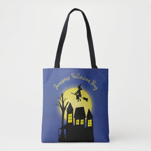 Halloween Spooky Scary Moonlight Flying Witch Tote Bag (Voorkant)