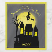Halloween Spooky Scary Moonlight Flying Witch Wijn Etiket (Enkel label)