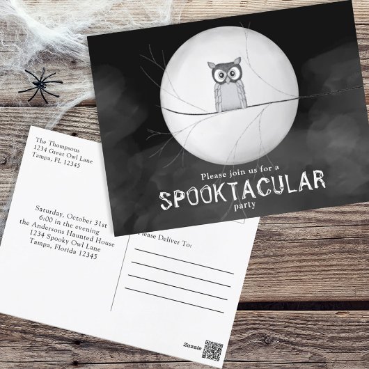 Halloween Spooky Scary Owl Whimsical Party Briefkaart