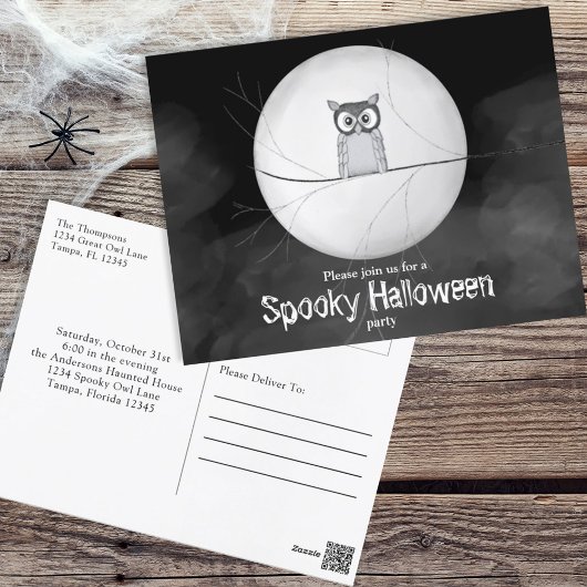 Halloween Spooky Scary Owl Whimsical Party Invitat Briefkaart