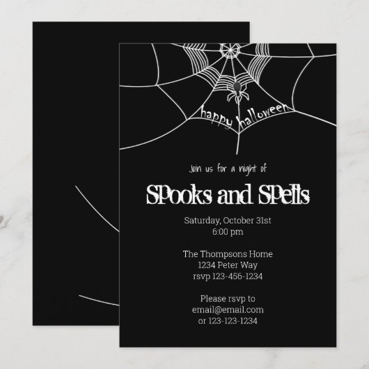 Halloween Spooky Scary Spider Web Cute Party Kaart (Voorkant / Achterkant)