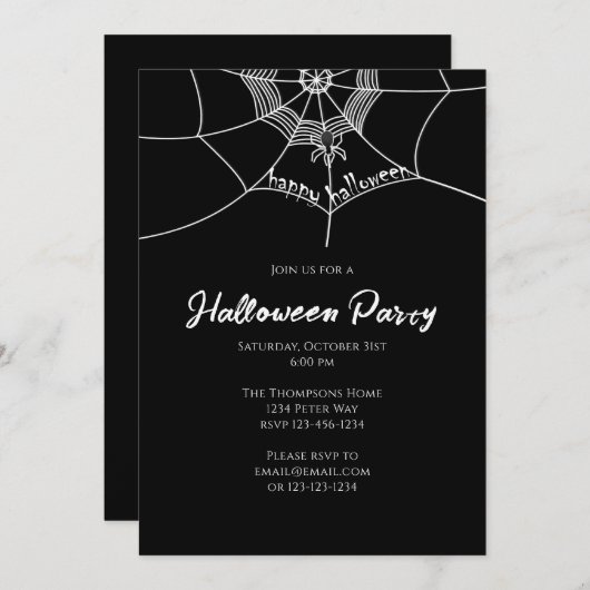 Halloween Spooky Scary Spider Web Cute Party Kaart (Voorkant / Achterkant)