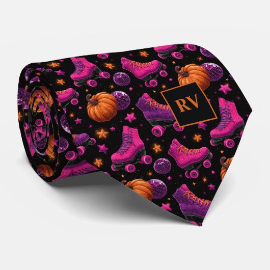 Halloween Spooky Schaats Night Monogrammed Stropdas (Opgerold)