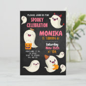 Halloween Spooky Schattigee Ghost Girl Verjaardag Kaart (Staand voorkant)