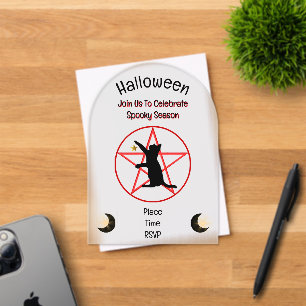 Halloween Spooky Season Cat in Pentagram Moon Star Acryl Uitnodigingen