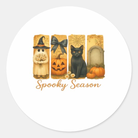  Halloween Spooky Season, leuke spookbloem Ronde Sticker (Voorkant)