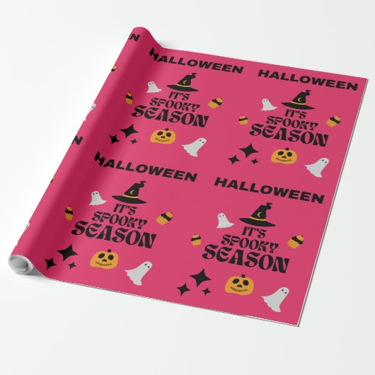 HALLOWEEN SPOOKY SEIZOEN ROZE CADEAUPAPIER (Uitgerold)
