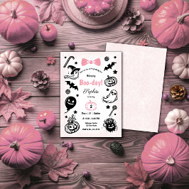 Halloween Spooky Simple Pink Ribbon Girl Verjaarda Kaart