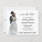 halloween spooky skelet bruin en bruin save the date (Voorkant)
