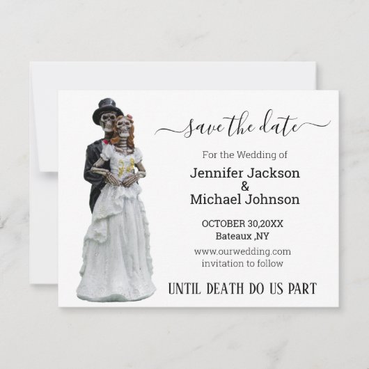 halloween spooky skelet bruin en bruin save the date (Voorkant)