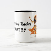 Halloween spooky skelet danser Tweekleurige Koffiemok (Center)