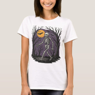 Halloween Spooky Skeleton Haunted Forest voor vrou T-shirt