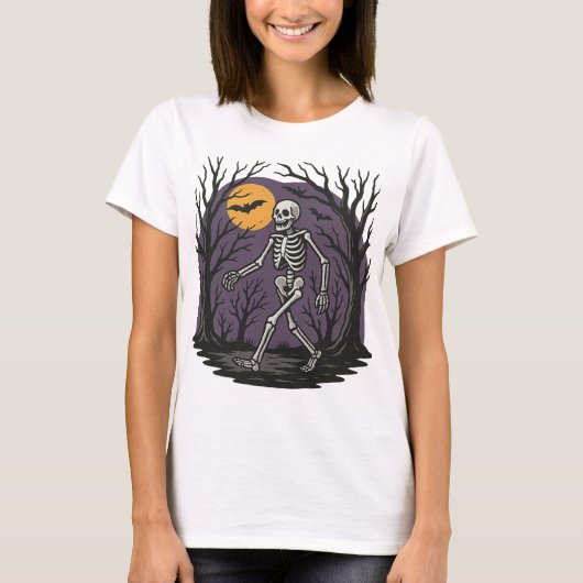 Halloween Spooky Skeleton Haunted Forest voor vrou T-shirt (Voorkant)